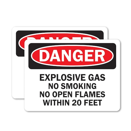 Signmission Explosive Gas No Smoking or Open Flames Within 20 Feet Danger Sign, Vinyl Decal, 10in Wx7in, 2PK OS-2PACK-DS-D-710-L-19349
